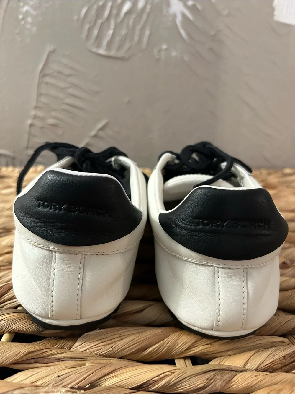 Tory Burch White Leather Sneakers with Black Accents